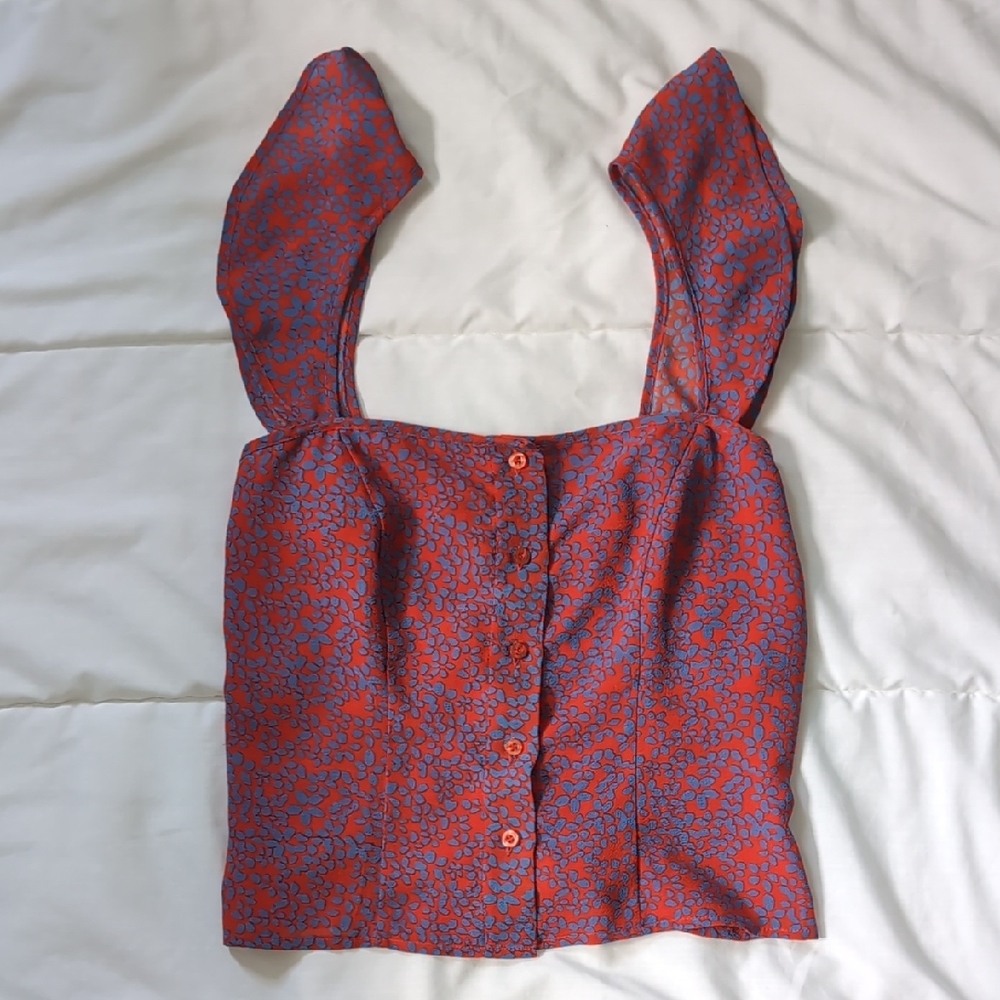 Chelsea & Violet Red and Blue Flutter Sleeve Bustier Tank